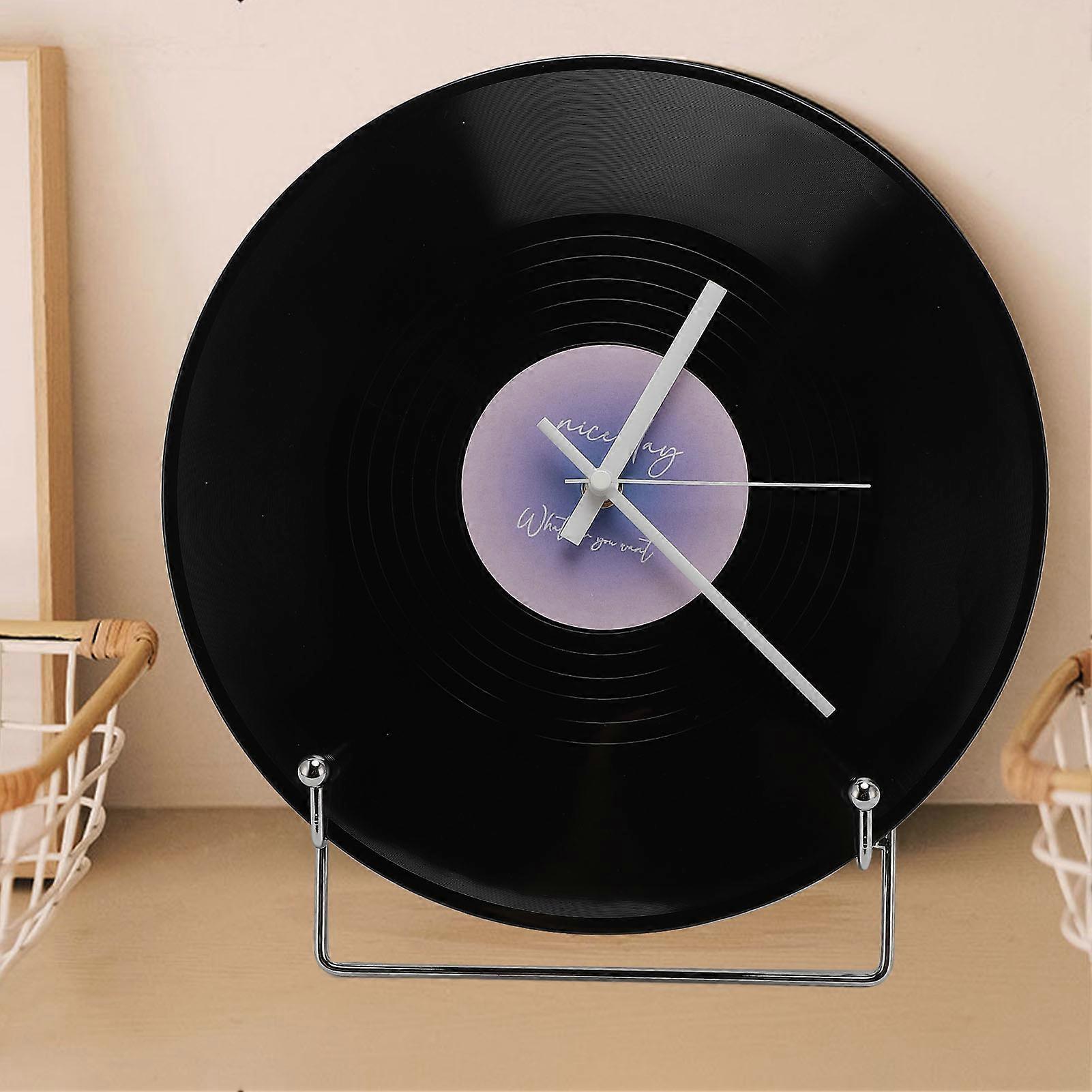 12in Record Wall Clock Retro Decorative Wall Timepiece Decor for Home Cafe School Violet 
