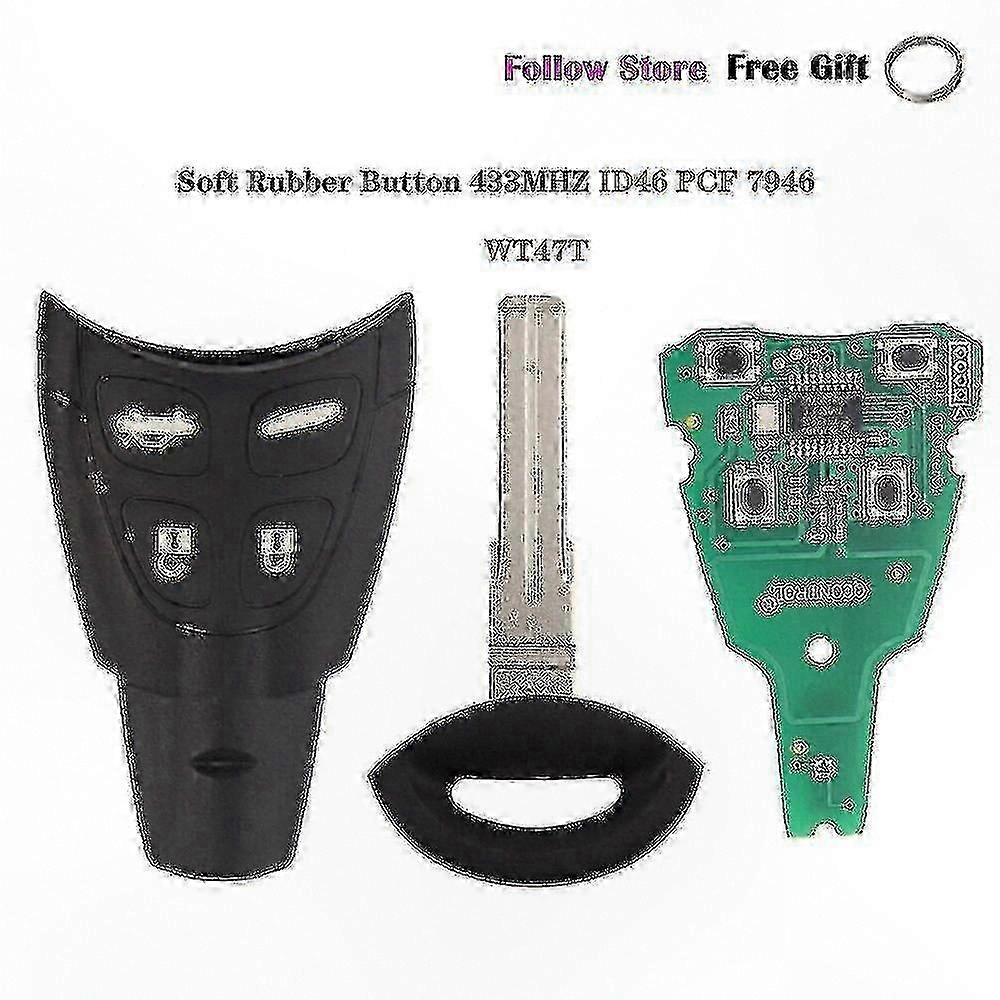 Remote Key Fob Case for Saab 93 95 9-3 9-5, ID46 Chip Compatible, 434MHz Frequency, Soft Rubber Pad Included