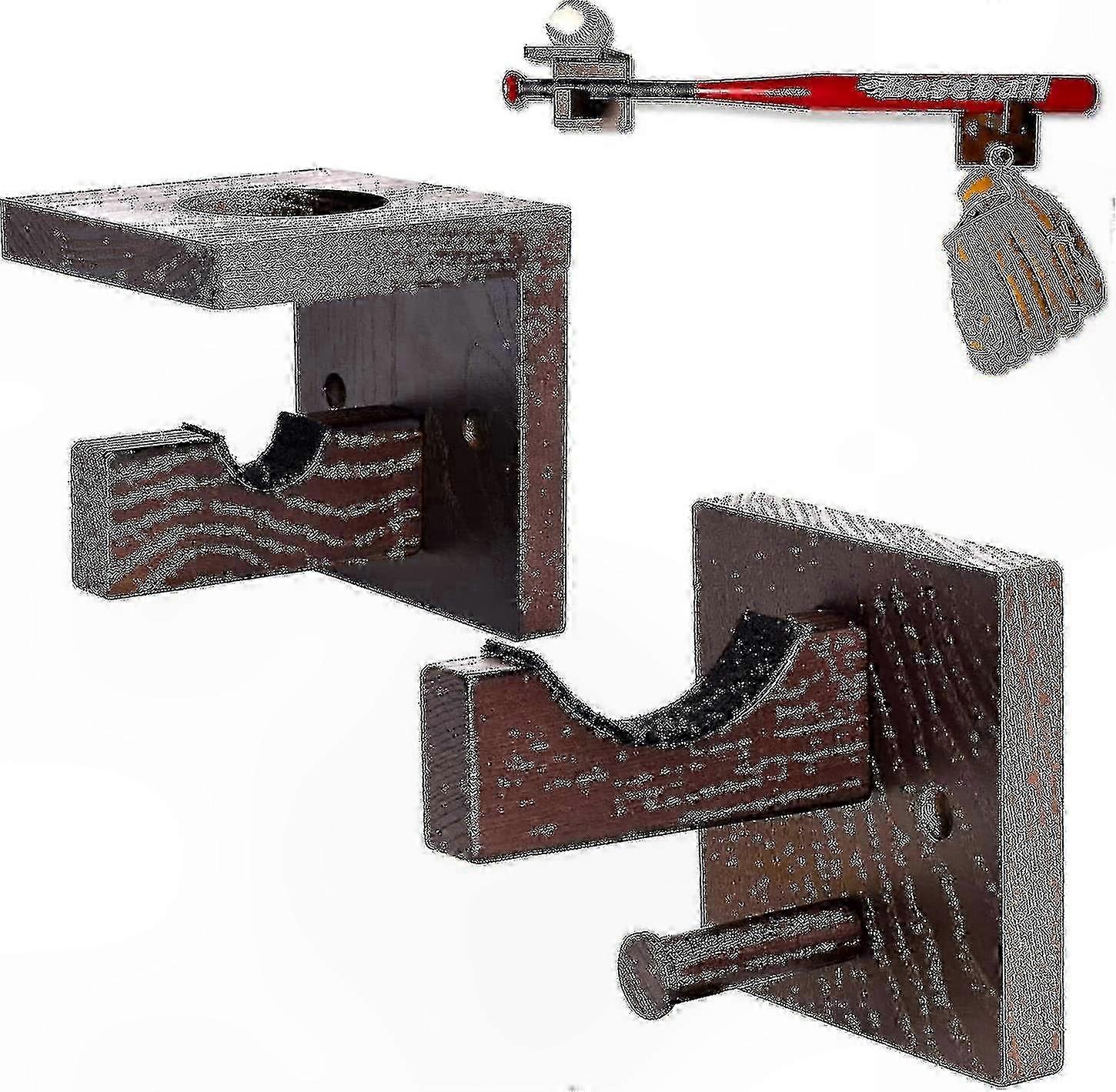 Wall Mount Rack for Baseball Bat, Softball, and Glove Display, Solid Wood Horizontal Bracket