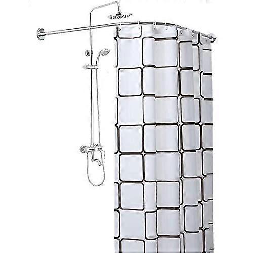 Extendable Curved Shower Curtain Rod Rustproof No Drilling Adjustable L Shape for Bathroom Corner Silver