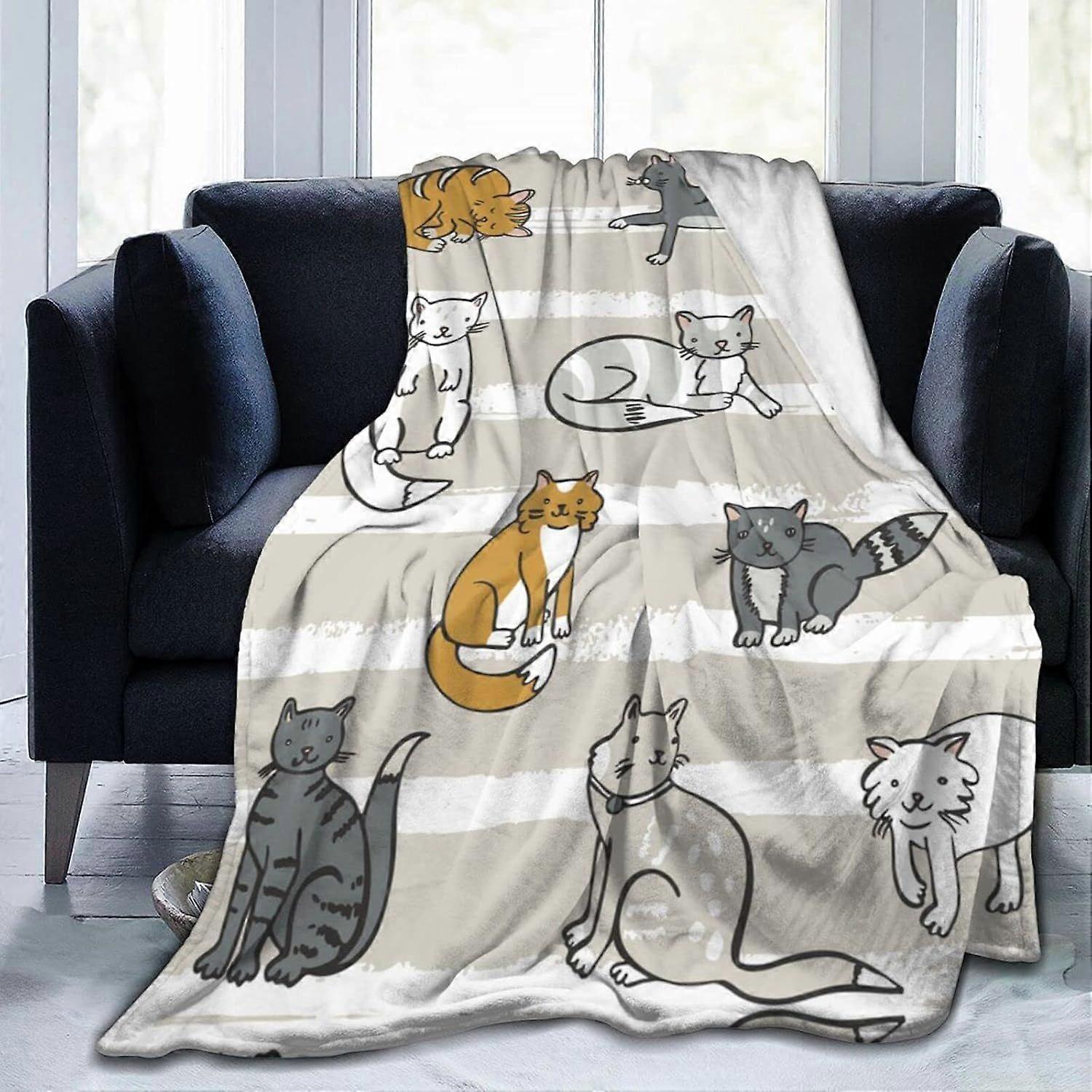 Super Soft Flannel Blanket Cats Striped Pattern Throw Blanket Fluffy Soft Blanket for Bed Sofa Washable-lknda89