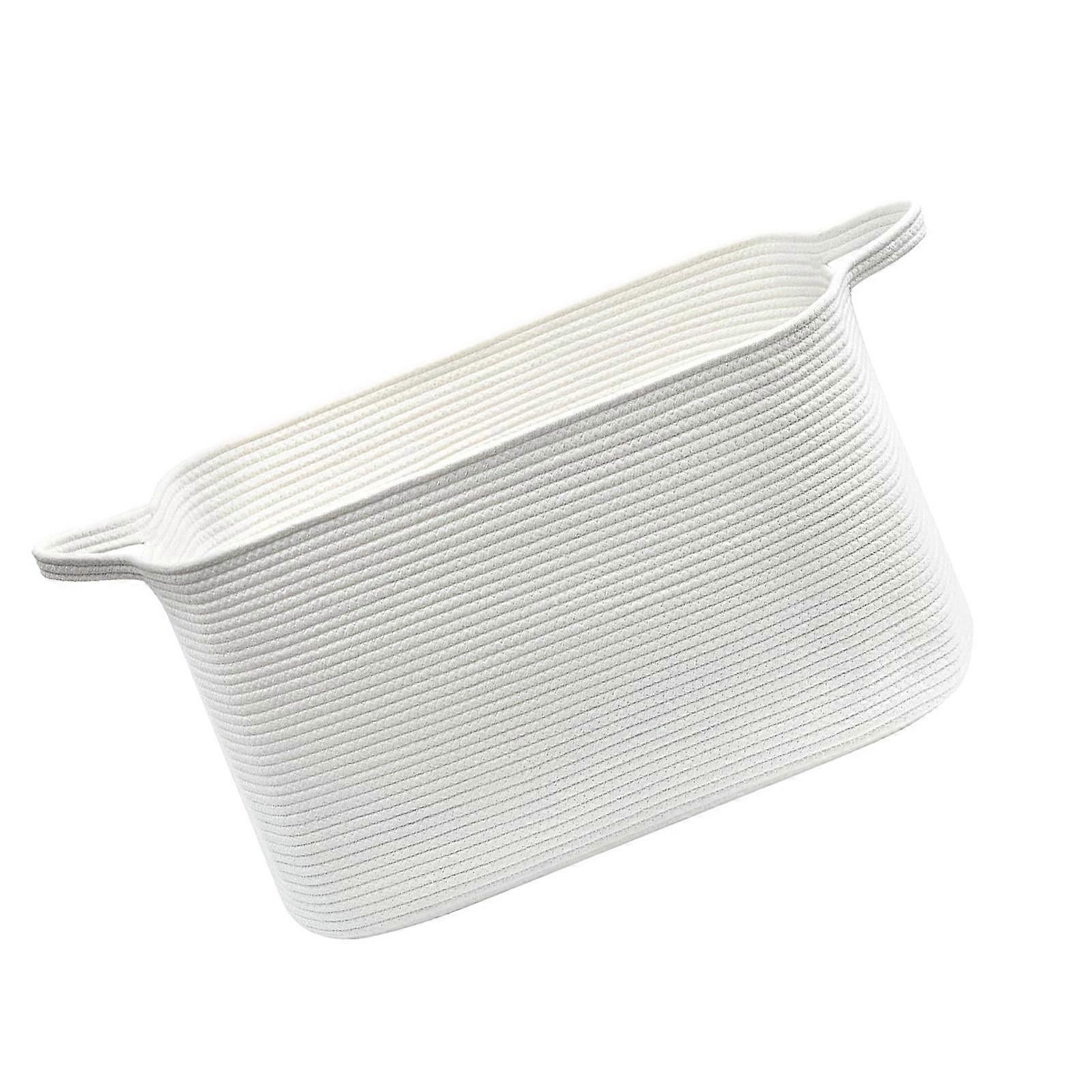 Bomullsrep Flätad Korg för Smutsiga Kläder Hushållsartiklar Leksaksförvaringslåda Kök Vardagsrum Sovrum Organisatorfodral Vit