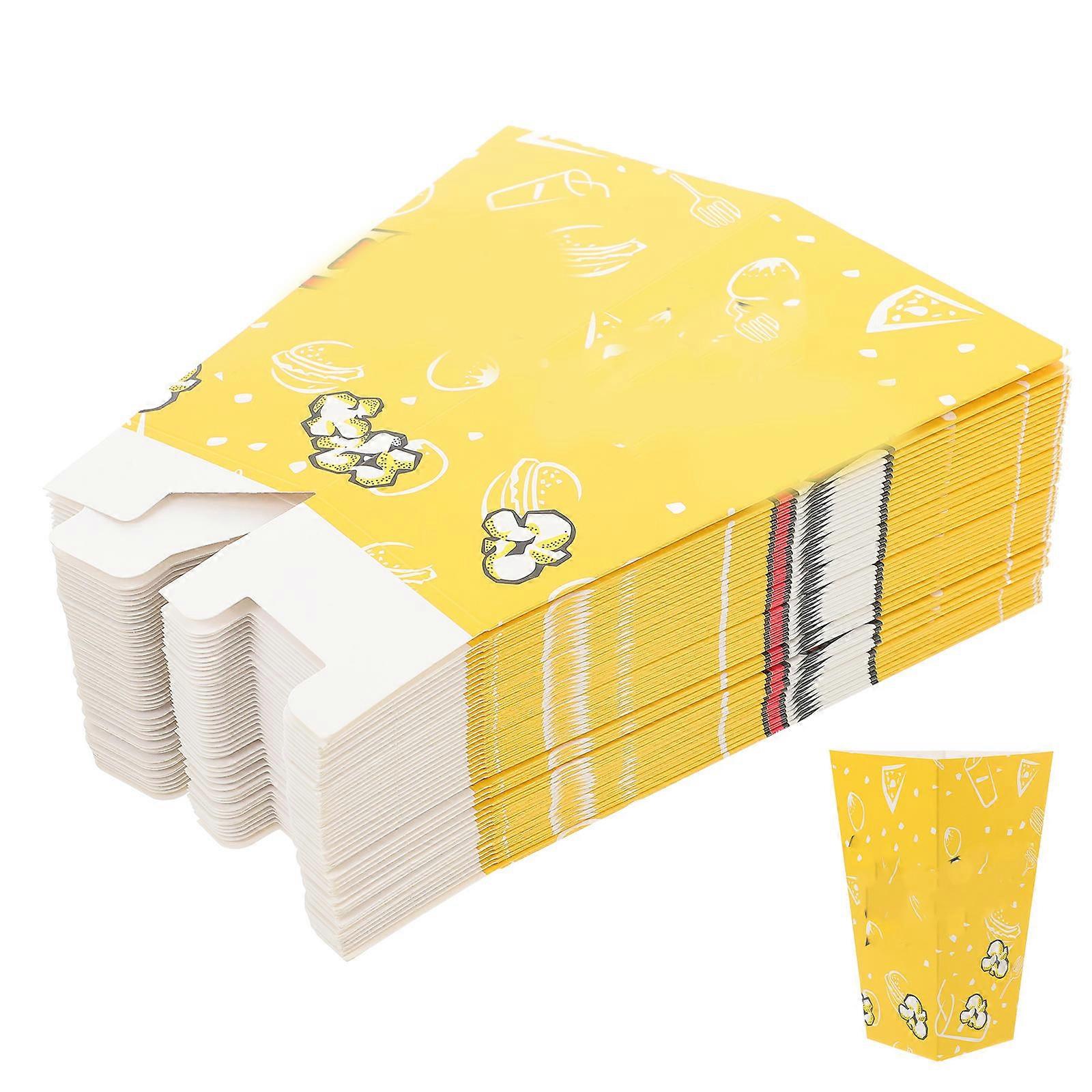 Paper Popcorn Boxes Popcorn Box for Storage Use 50Pcs Yellow Movie Night