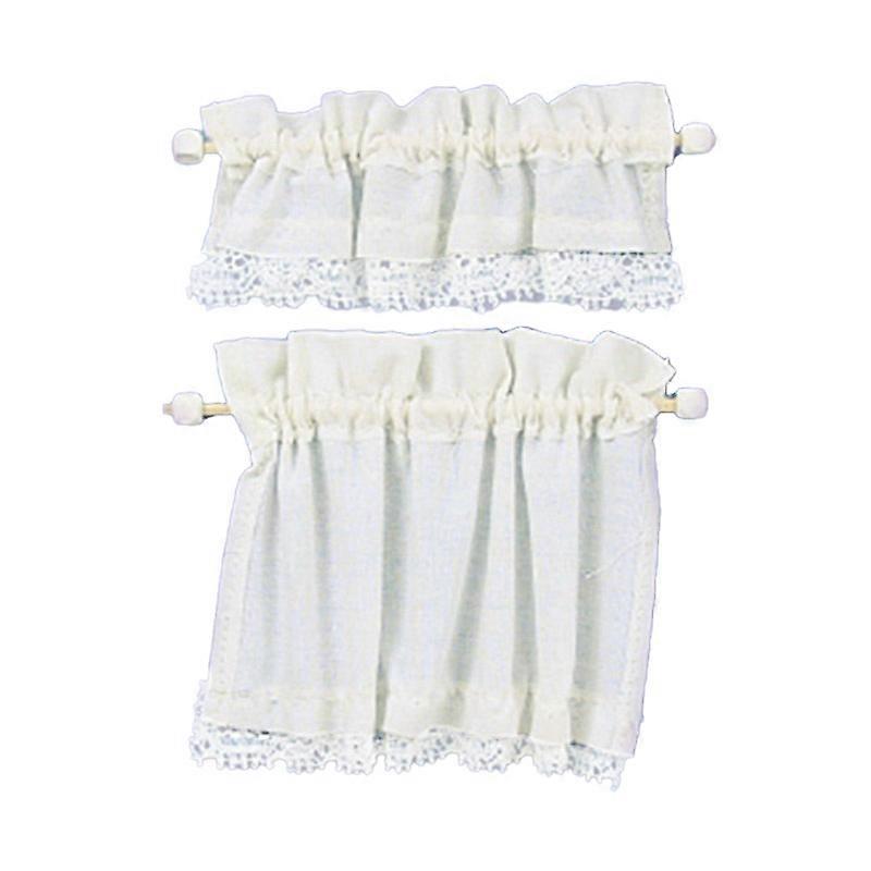 Dolls House Cream Curtain &amp; Pelmet Set On Rails Miniature 1:12 Window Accessory