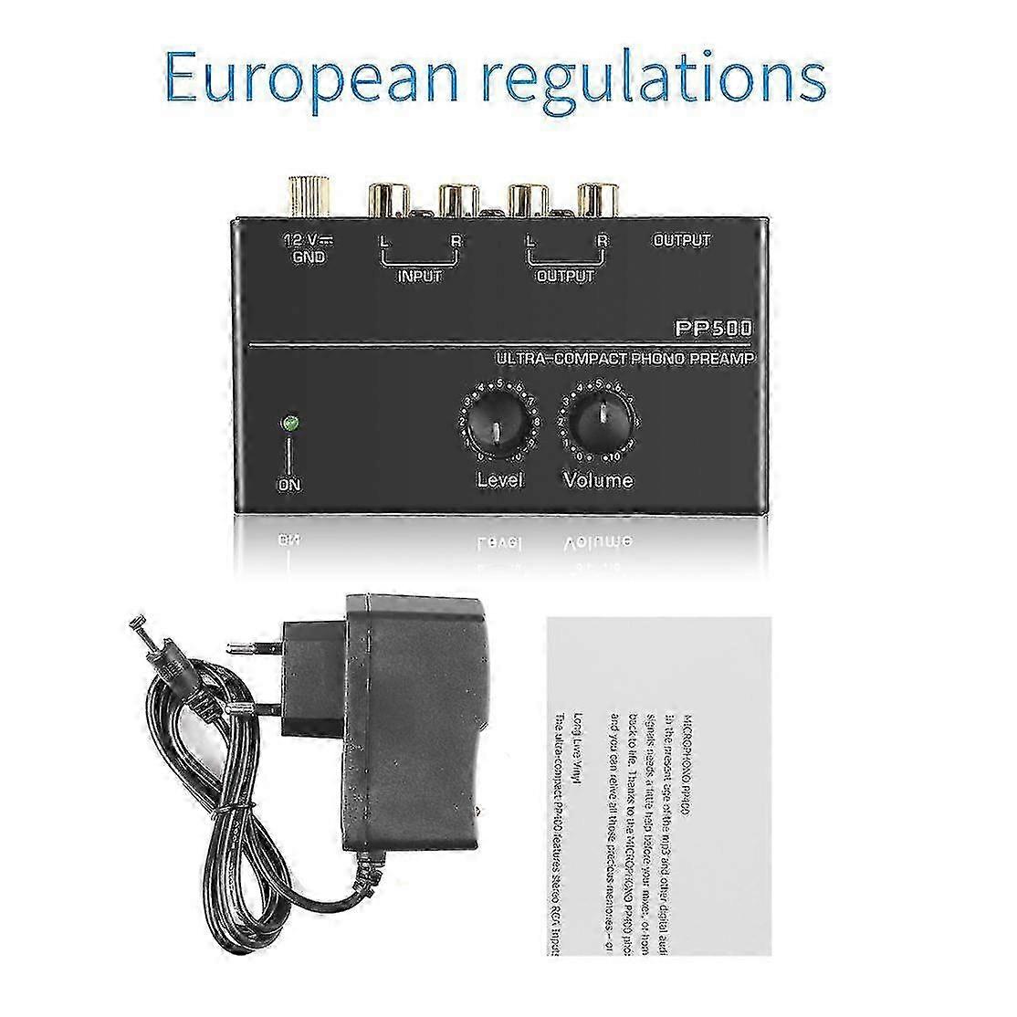 PP500 Ultra-compact Phono Preamp pre Amp Preamplifier with Level Volume Control RCA Input Output 1/4" TRS Output Interfaces for LP Vinyl Turntable 202