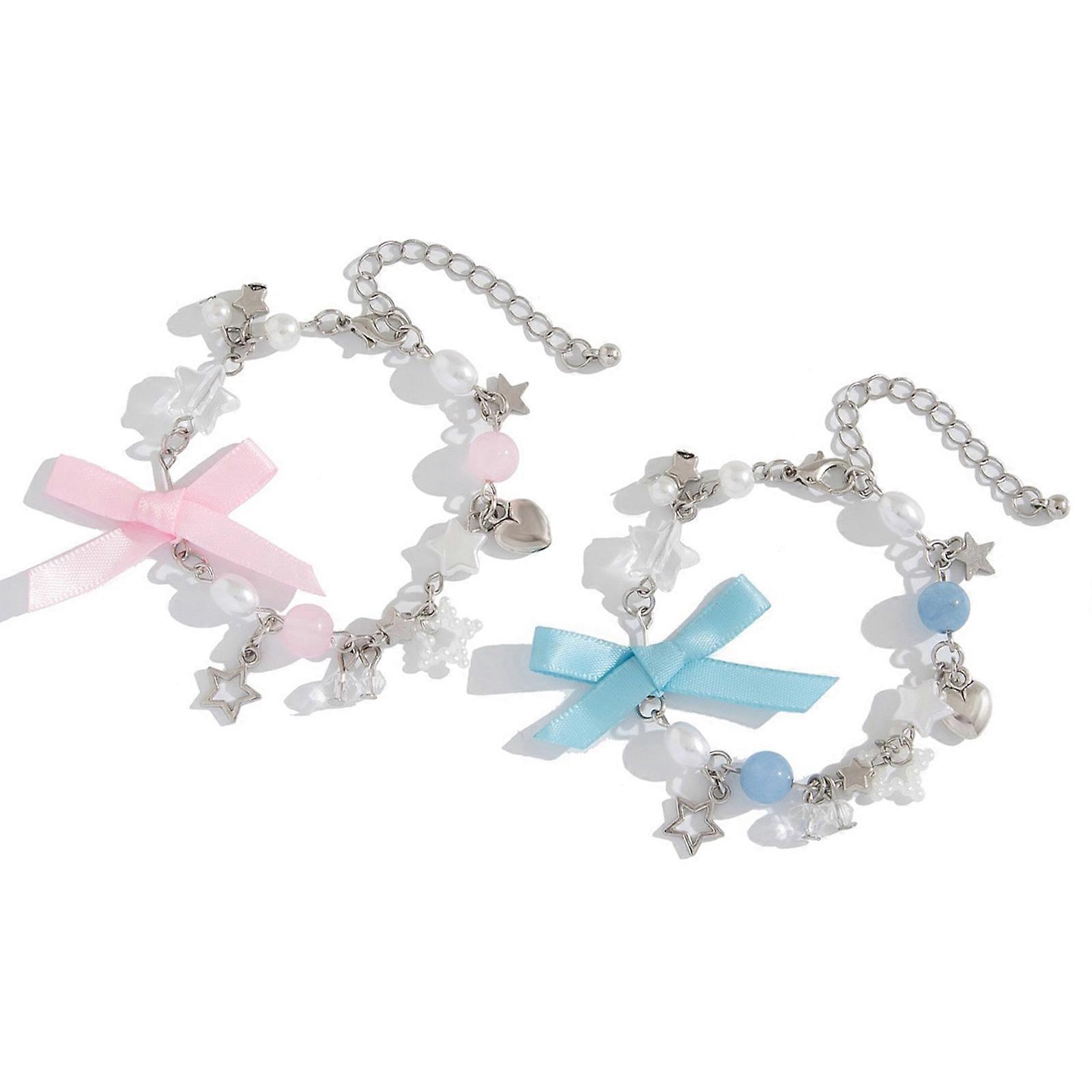 Adjustable Bowknot Themed Wristchain Versatile Silver Bowknot Fringe Bracelet Charm for Parties and Special Occasions Multicolor