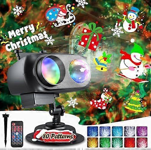 Christmas Halloween Projector Lights Outdoor, 2-in-1 Christmas Window Projection Lamp with Remote, Waterproof, 10 Slides, 80 HD Patterns, 10 Colors of