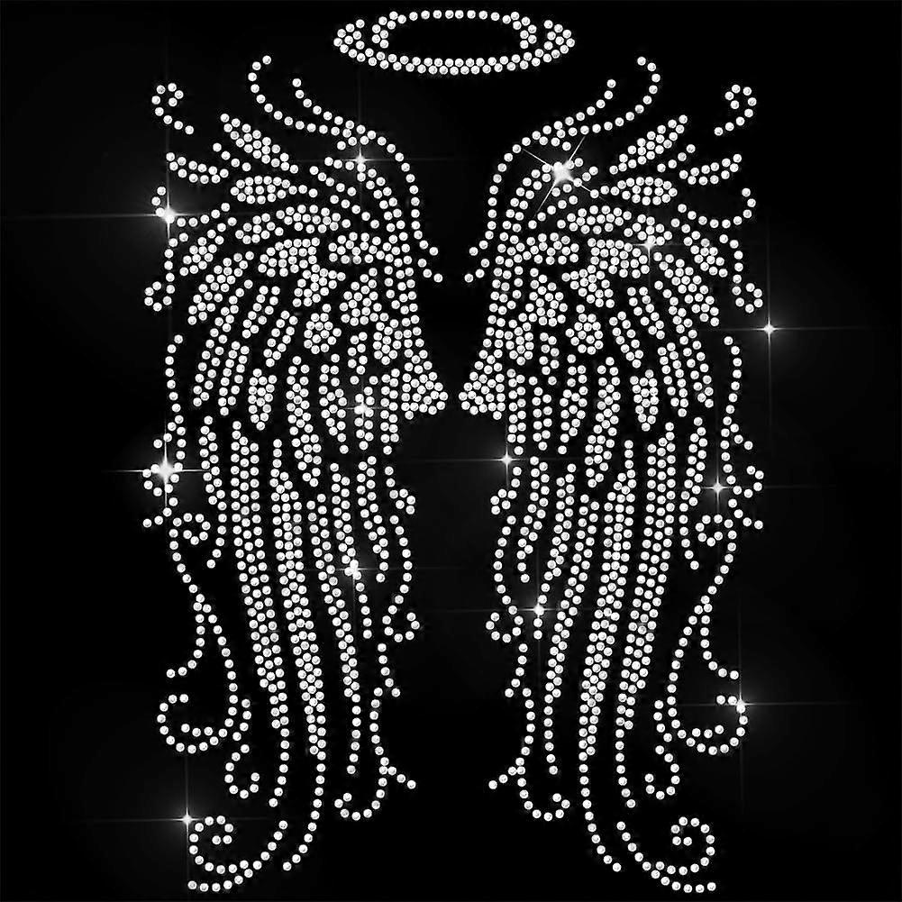White Rhinestone Iron on Transfer Patterned Wings Bling Diamond Hotfix Patches for Clothes 11.6"x8.2" Large Iron On Sequin Applique for Jeans Jacket C