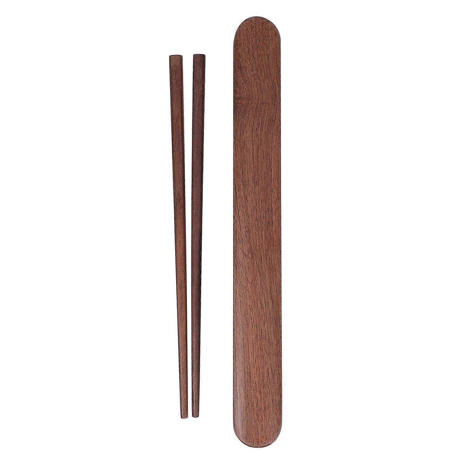 Portable Wooden Chopsticks with Box for Travel Reusable Walnut Wood 1Set