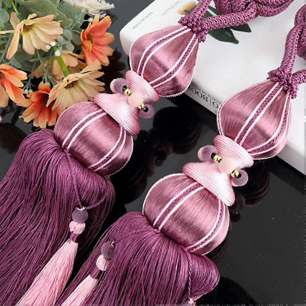 Hand Knitted Curtain Tiebacks with Elegant Tassels, Durable Polyester Holdbacks for Drapes, Purple