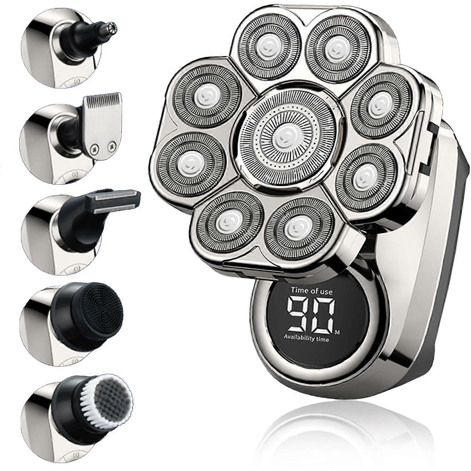 Head Shaver for Bald Men 9D Floating Rotary Blades, 6in1 Electric Shaver IPX7 Waterproof with LED Display