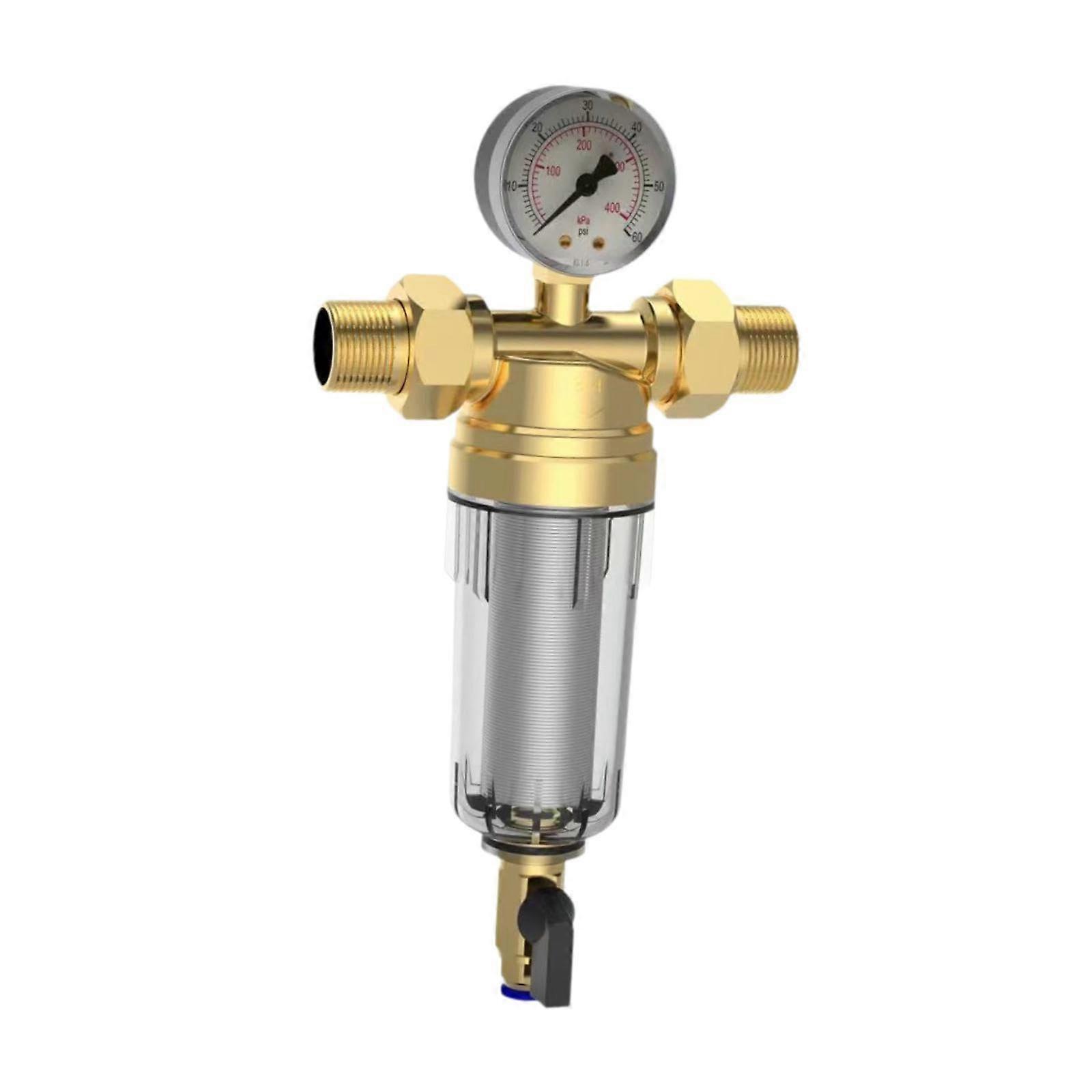 Whole House Water Filter with RealTime Pressure Gauge, Reusable Spin Down Sediment Pre Filter G6