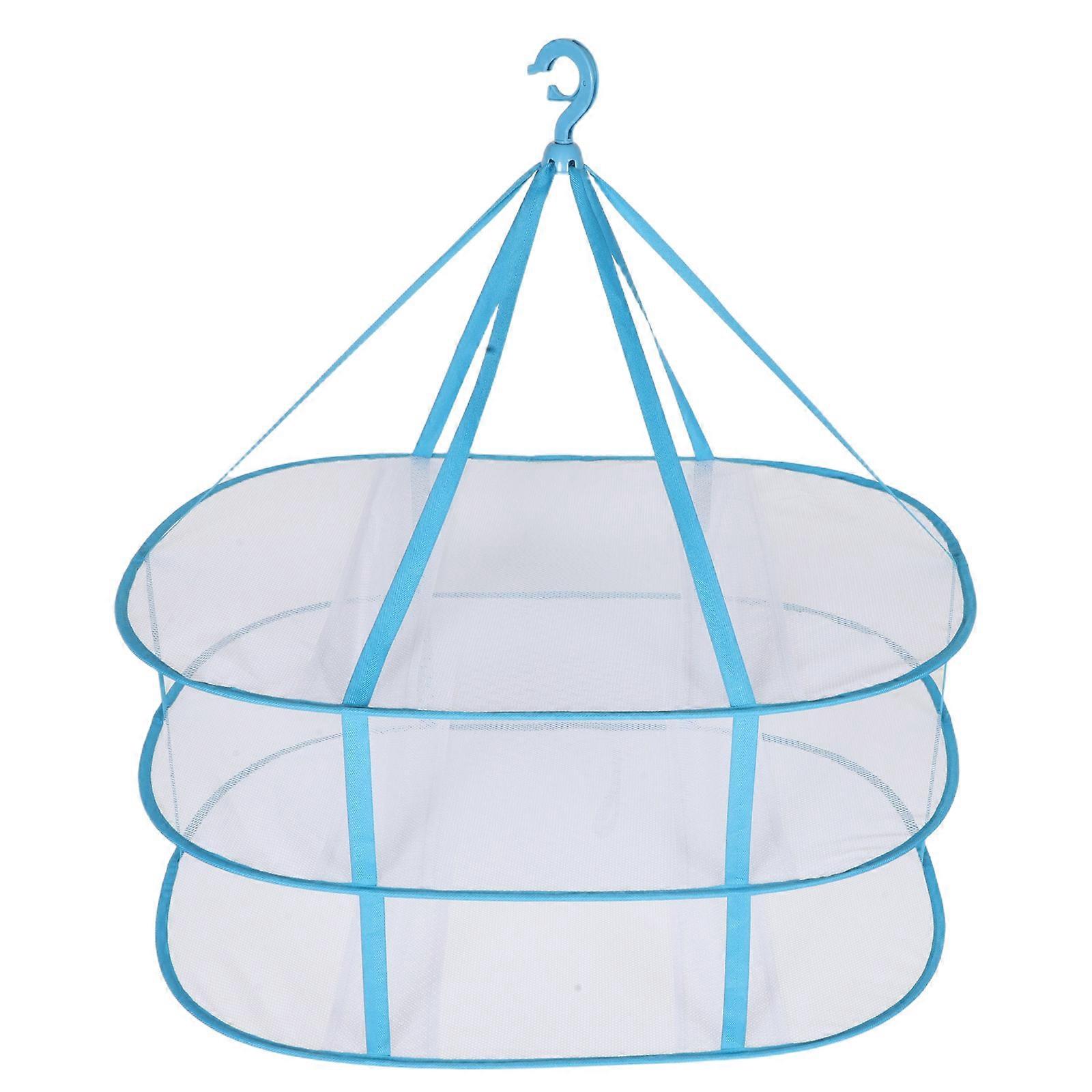 Blue Mesh Foldable Drying Net for Clothes with 2Pcs Multi-Functional Rack