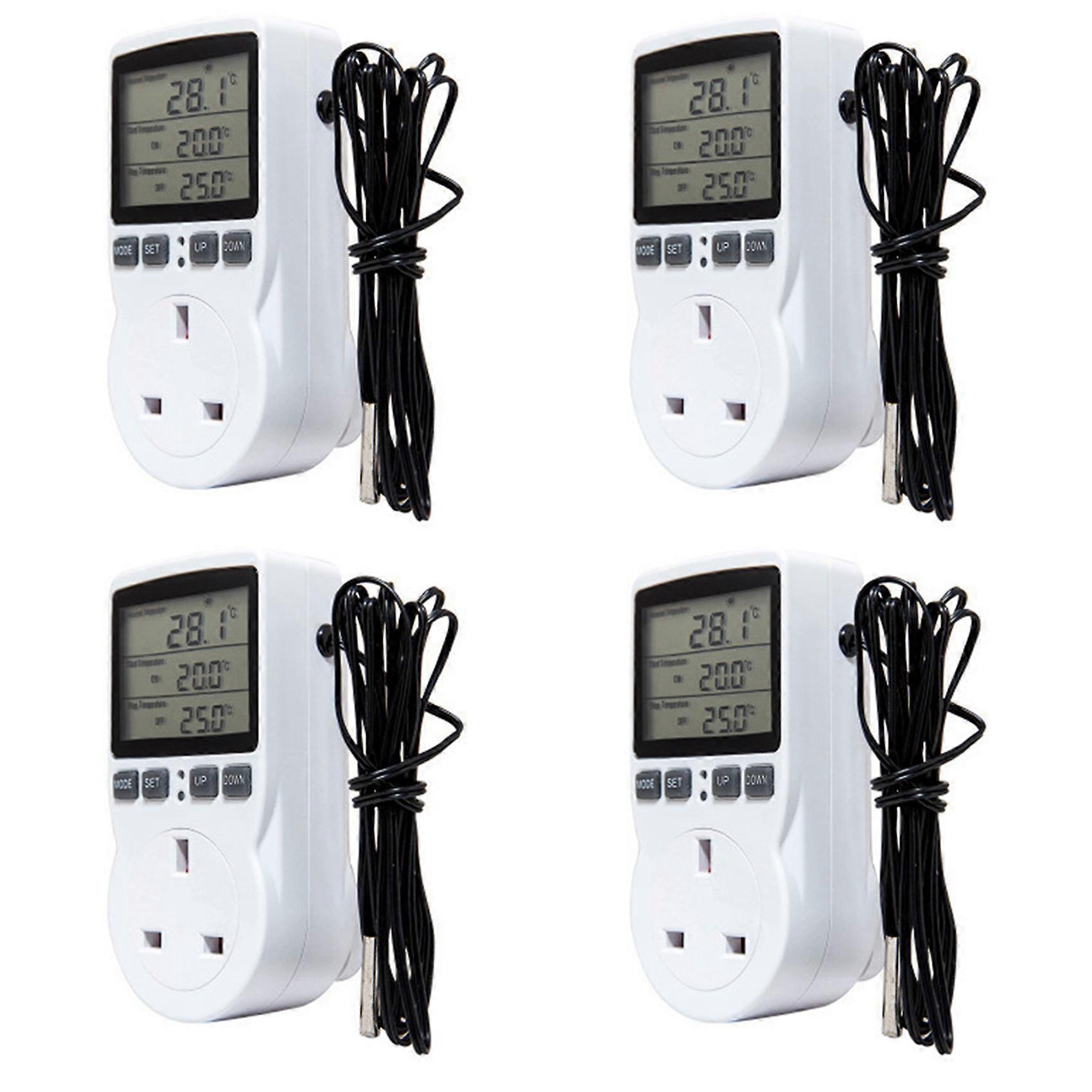 4X Digital Temperature Controller Thermostat Outlet Socket Plug Heating Cooling Timer for Homebrew Greenhouse UK Plug
