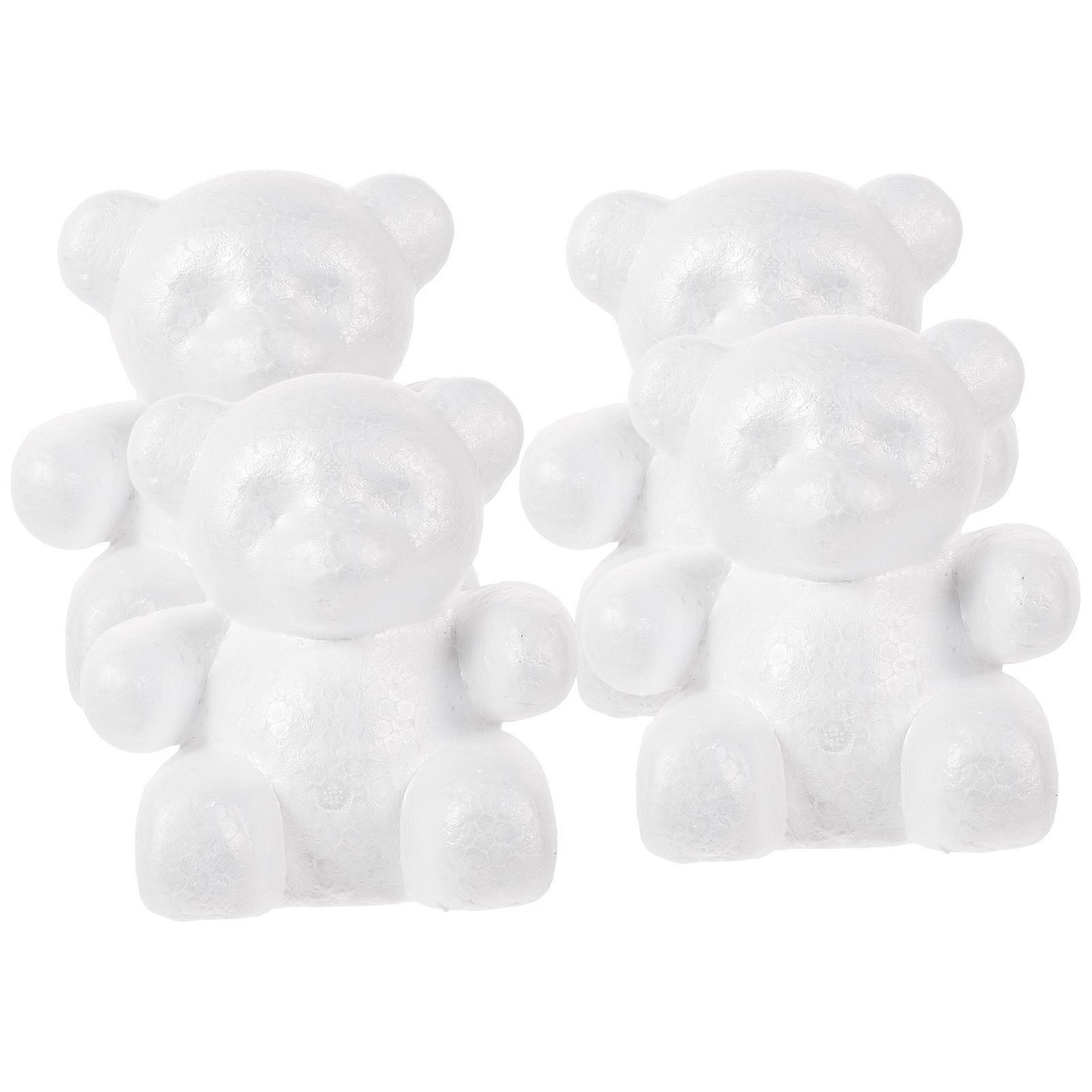4Pcs White Foam Bear Shape Sculptures for DIY Craft Decoration