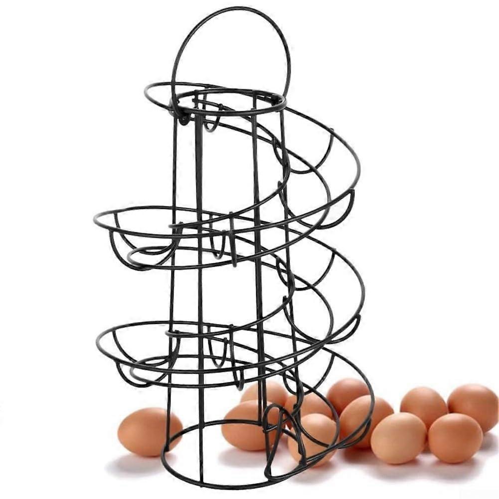 Spiral Egg Holder Rack, 20 Egg Countertop Organizer, SpaceSaving Vertical Iron Storage, Black
