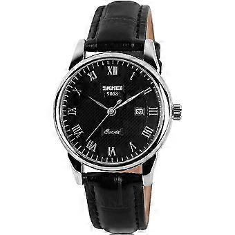 Montre femme 25-26 pouces, bracelet en cuir noir, étanche, élégante et décontractée, à quartz analogique, affichage jour/date, calendrier, taille L