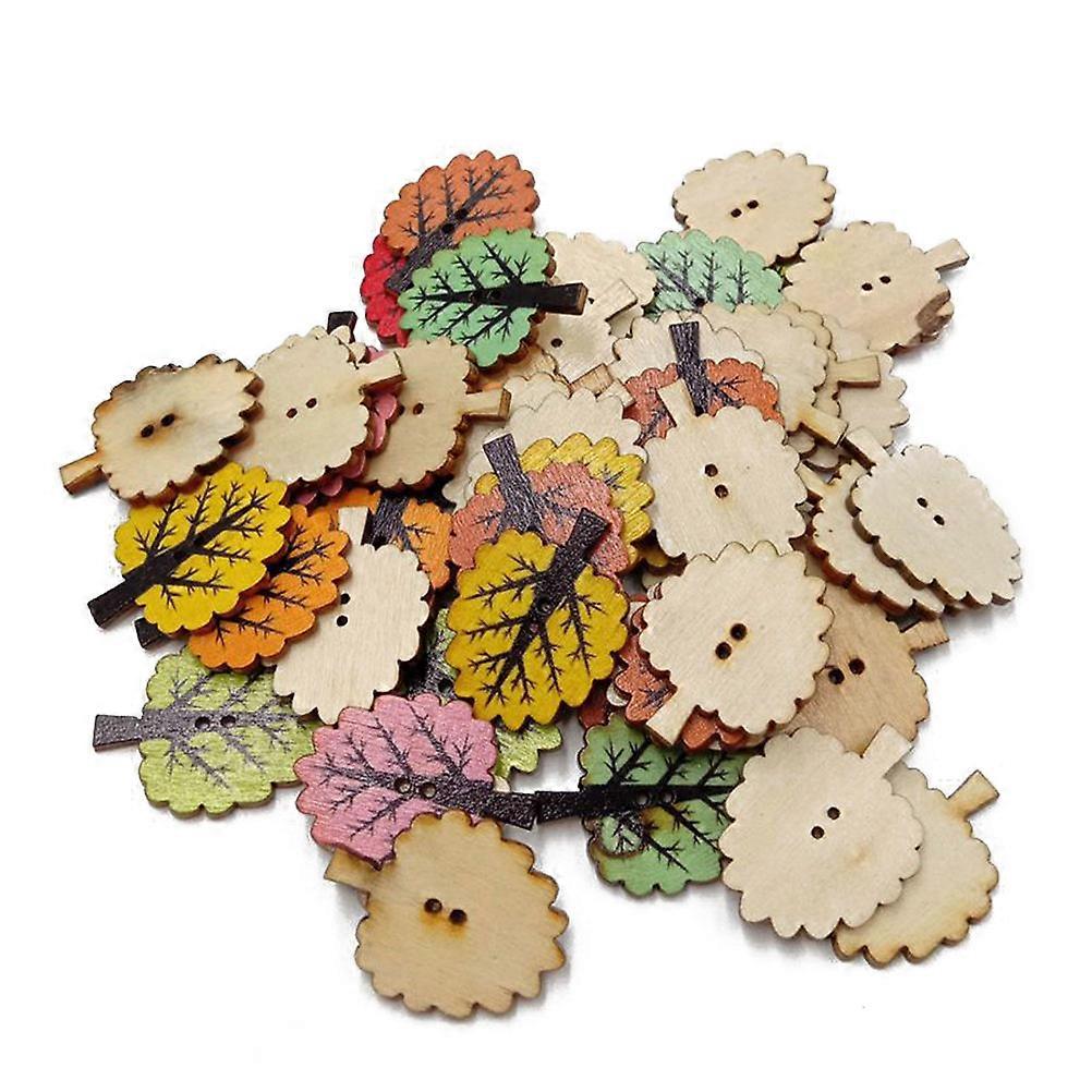 Assorted Color Wood Buttons Life Tree Pattern for Decoration 50Pcs