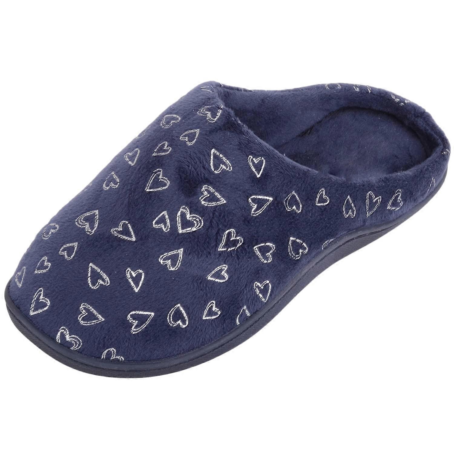Absolute Footwear Soft Easy Slip on Heart Design Mule Slippers
