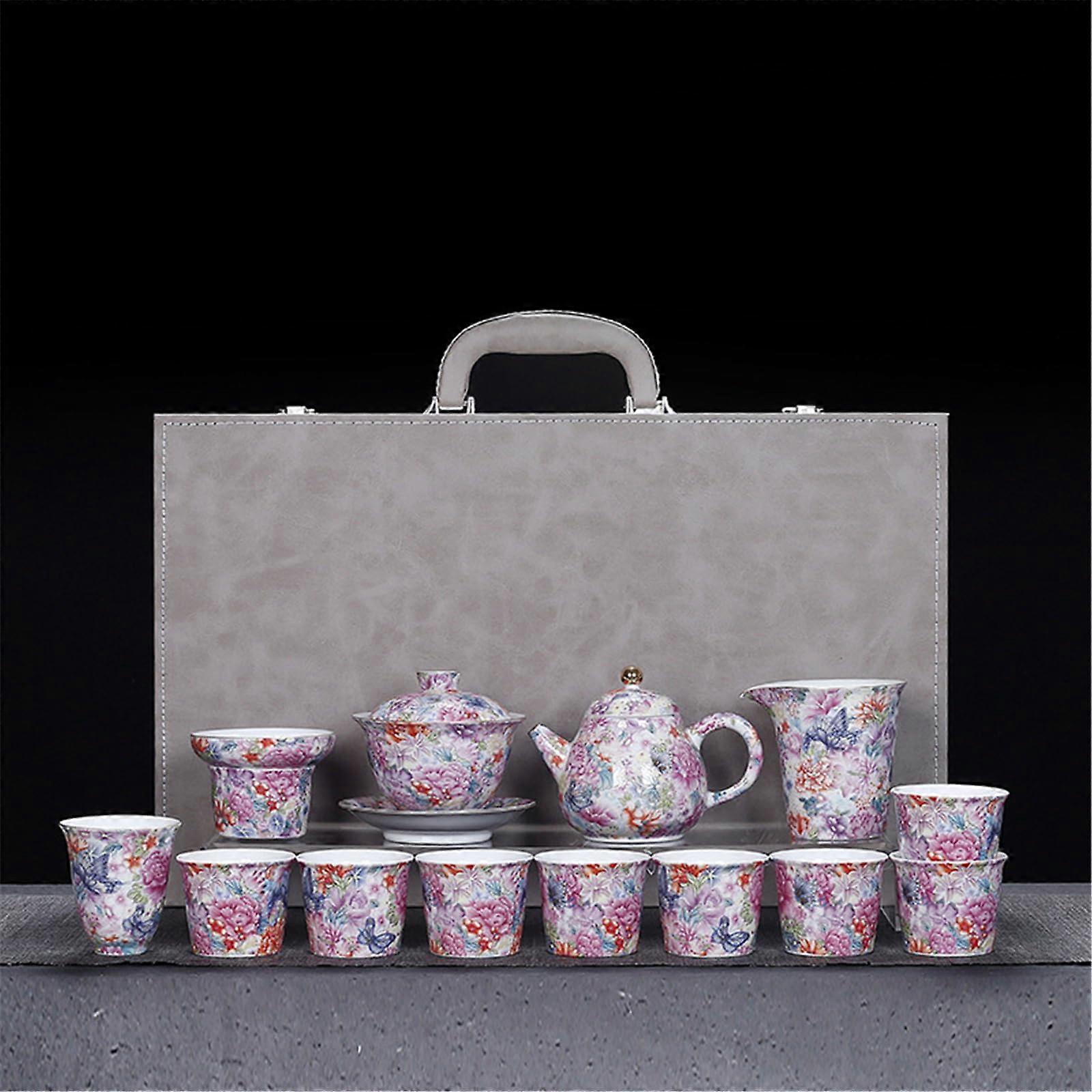 Chinese Tea Set Ceramic Travel Brewing Kit with Elegant Case and Complete Accessories