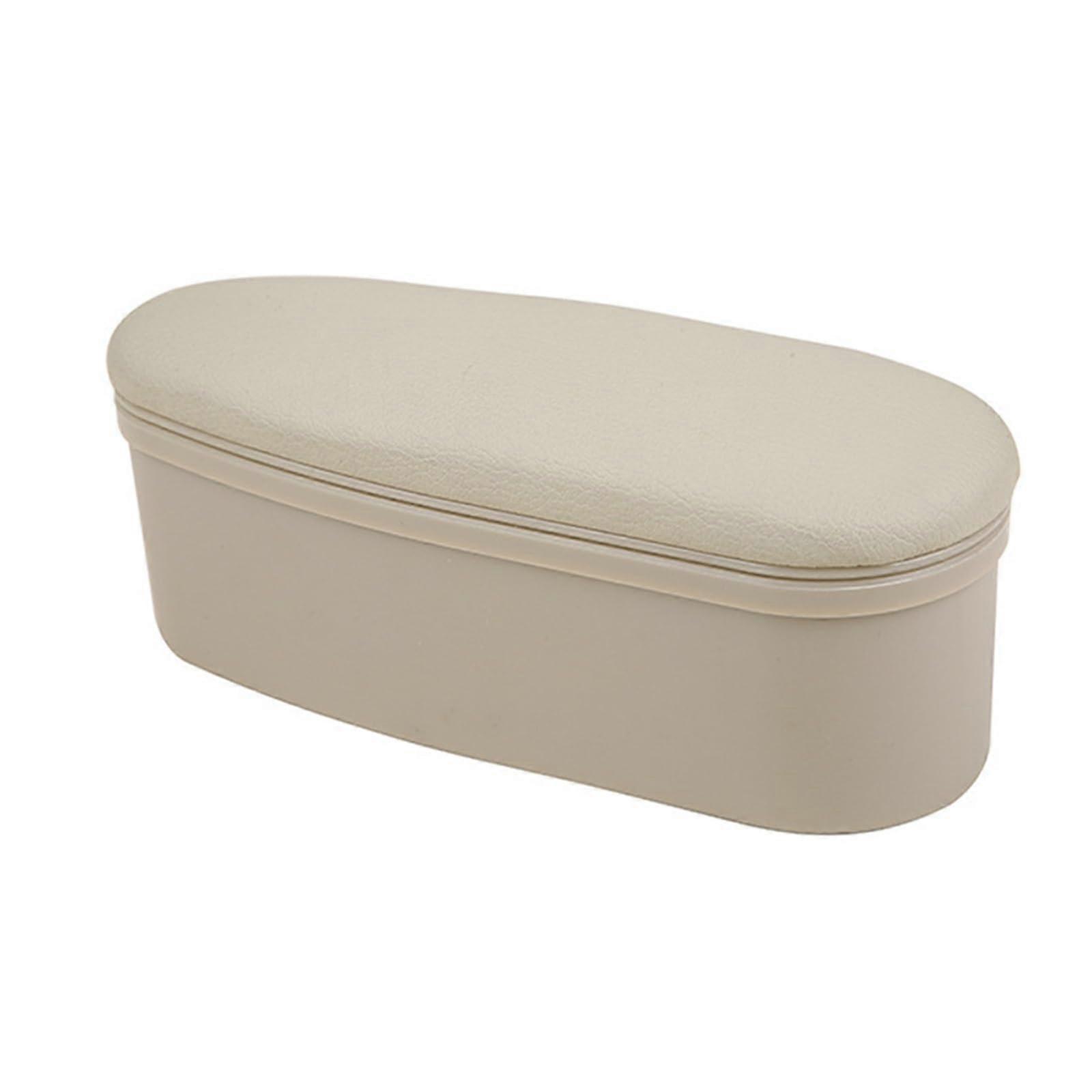 Car Armrest Box Leather Organizer with Ergonomic Raised Cushion, Universal Beige Interior Support