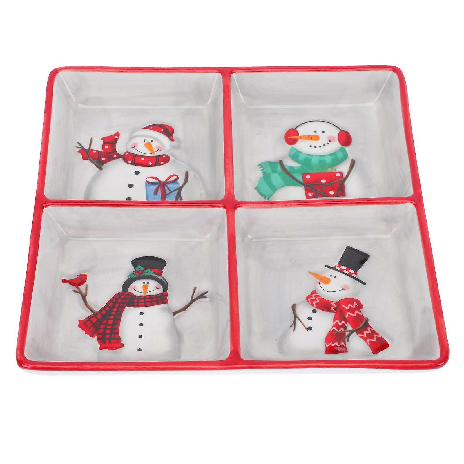 Ceramic Tray Four-Compartment Fruit Snack Storage Dish for Serving 1Pcs