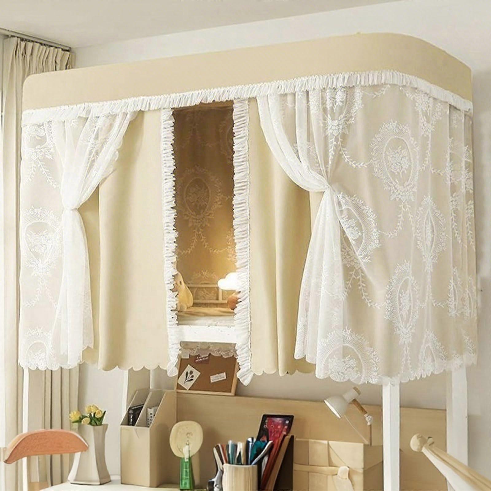 Bunk Bed Privacy Curtain with Frame, 90% Light Blocking Loft Bed Canopy for Dorm with Mosquito Net