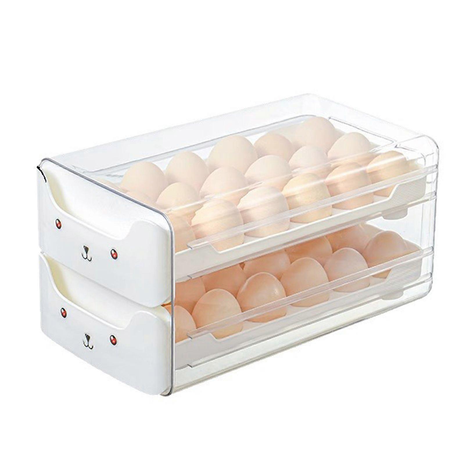 Cute Egg Storage Container, Transparent Stackable Plastic Egg Holder Tray for Refrigerators, Pull-Out Drawer Type
