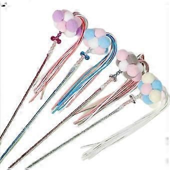 Pxcl 4-teiliger interaktiver Cat Fun Stick, Federplüschstock mit dreifarbigem Ball, Glocke und Fransen
