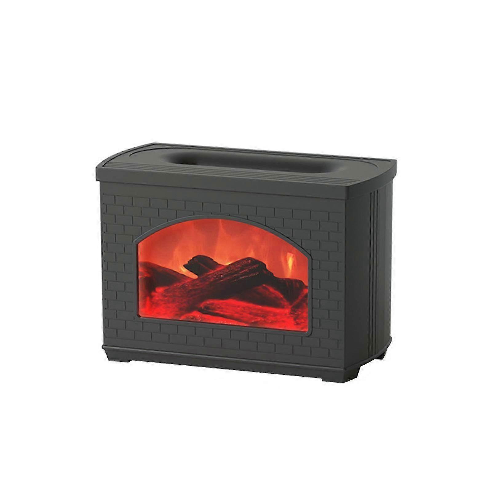 Flame Humidifier Essential Oil Diffuser with Fireplace Light--Black