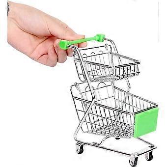 Mini carrinho de compras, mini carrinho de compras de supermercado, brinquedo de carrinho de camada dupla de metal, decoração de modelo de carrinho de compras de armazenamento de mesa (compras de brinquedo verde