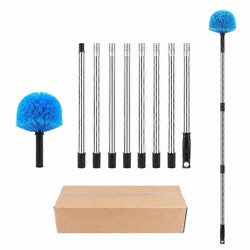 Plumeau à toiles d'araignée avec manche télescopique extensible de 3,2 m, poils mi-rigides pour le nettoyage des plafonds hauts, intérieur et extérieur, bleu