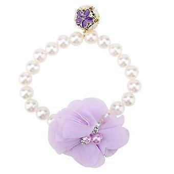Hund Haustier Perle Blume Halsband Elastische Halskette für Welpen Halsband Schmuck Zubehör (Lila)