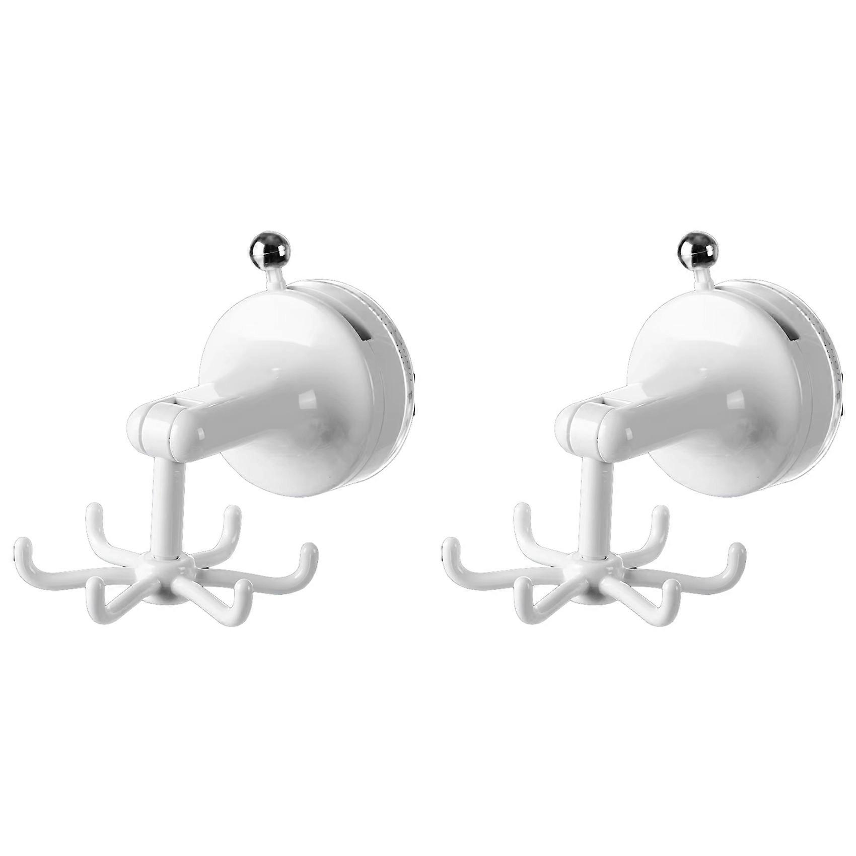 2X Rotatable Kitchen Hook - 6-Claw Suction Cup Wall Mount for Spatulas & Cookware, Drill-Free Plastic Storage Solution
