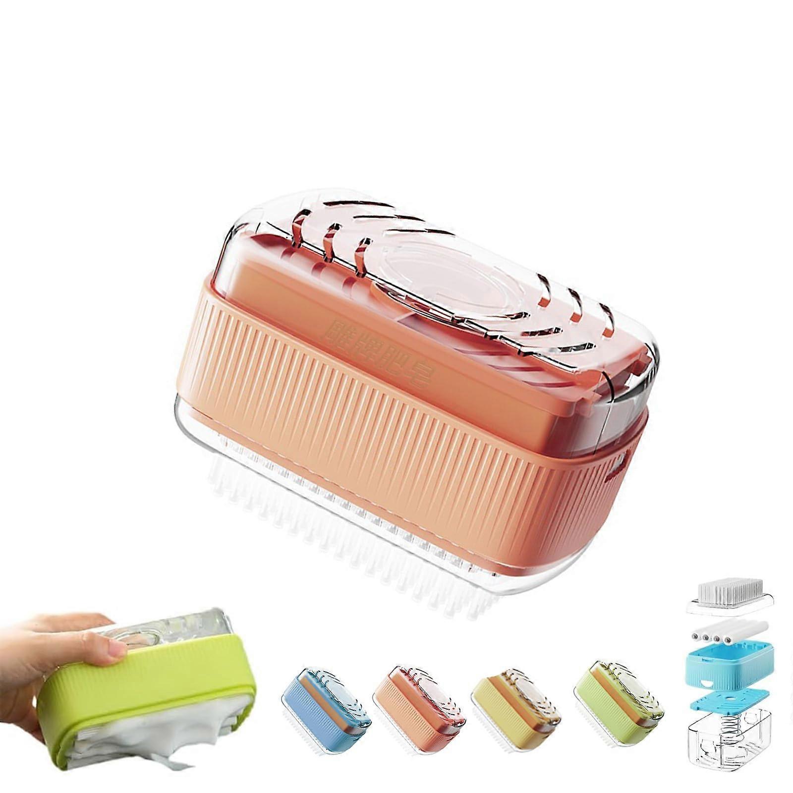 Pink Soap Box with Roller Scrubber, Multi Functional Bubble Case for Bathroom Kitchen Laundry Use