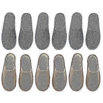Lot de 6 paires de pantoufles jetables antidérapantes en lin doux, pantoufles d'hôtel, élégantes chaussures à motif feuille de saule