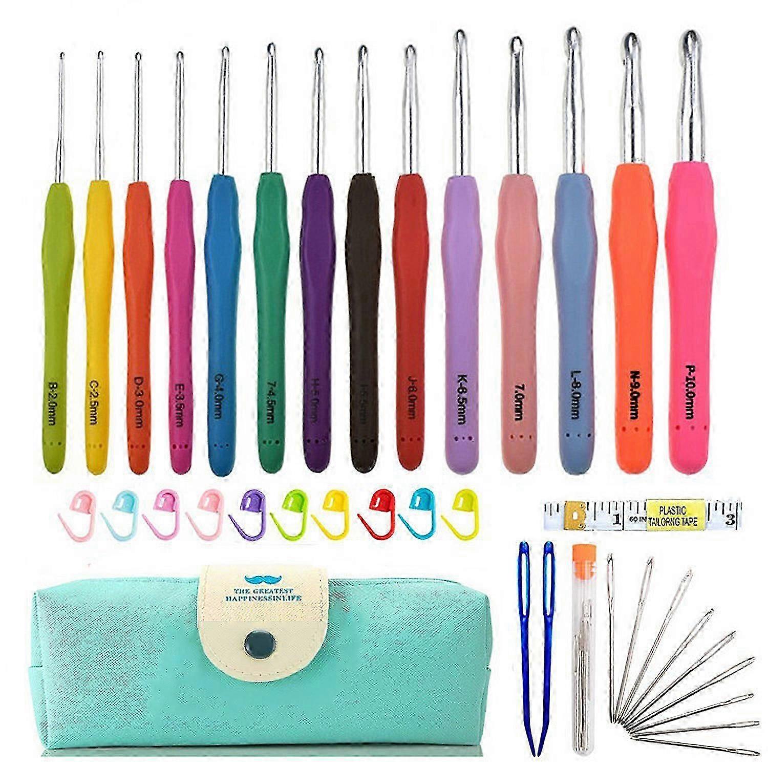Multi-Color Crochet Kit with Hook Measuring Tape (Blue)