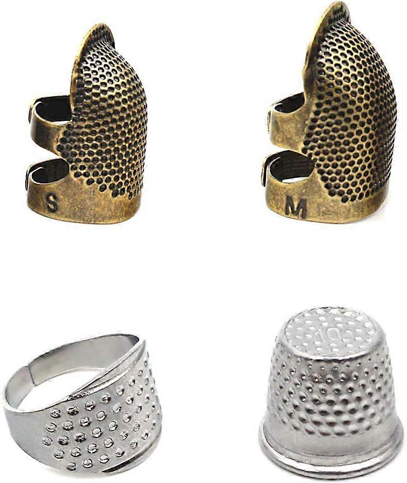 4 PCS Sewing Thimble Adjustable Finger Protector Ring - Metal Copper Finger Protector