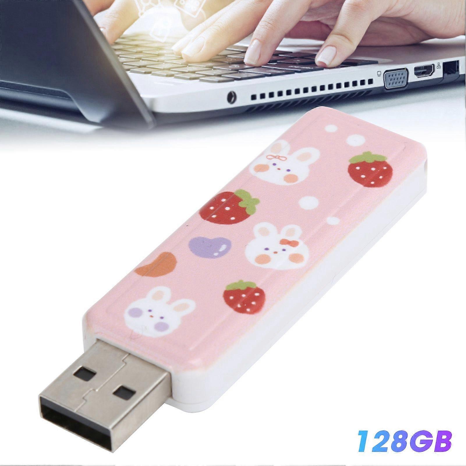 U Disk PushPull USB2.0 Memory Car Flash Drive Computer Accessories Strawberry Rabbit Pattern(128GB )