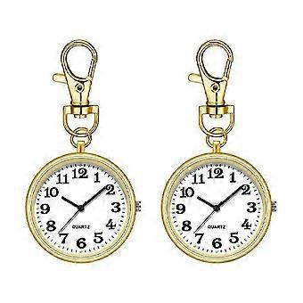 2 relógios de bolso de quartzo para enfermeiras, relógios de bolso com fivela de chave, clipe de relógio digital pendurado para enfermeiras e médicos, dourado