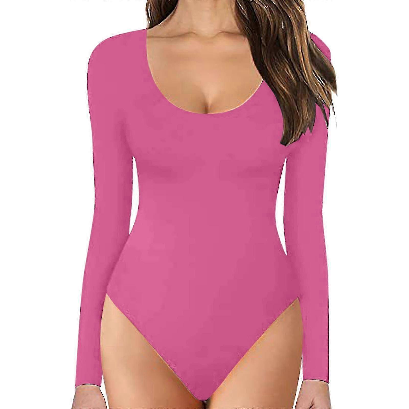 Women's long sleeve bodysuit - crew neck double lined soft basic top