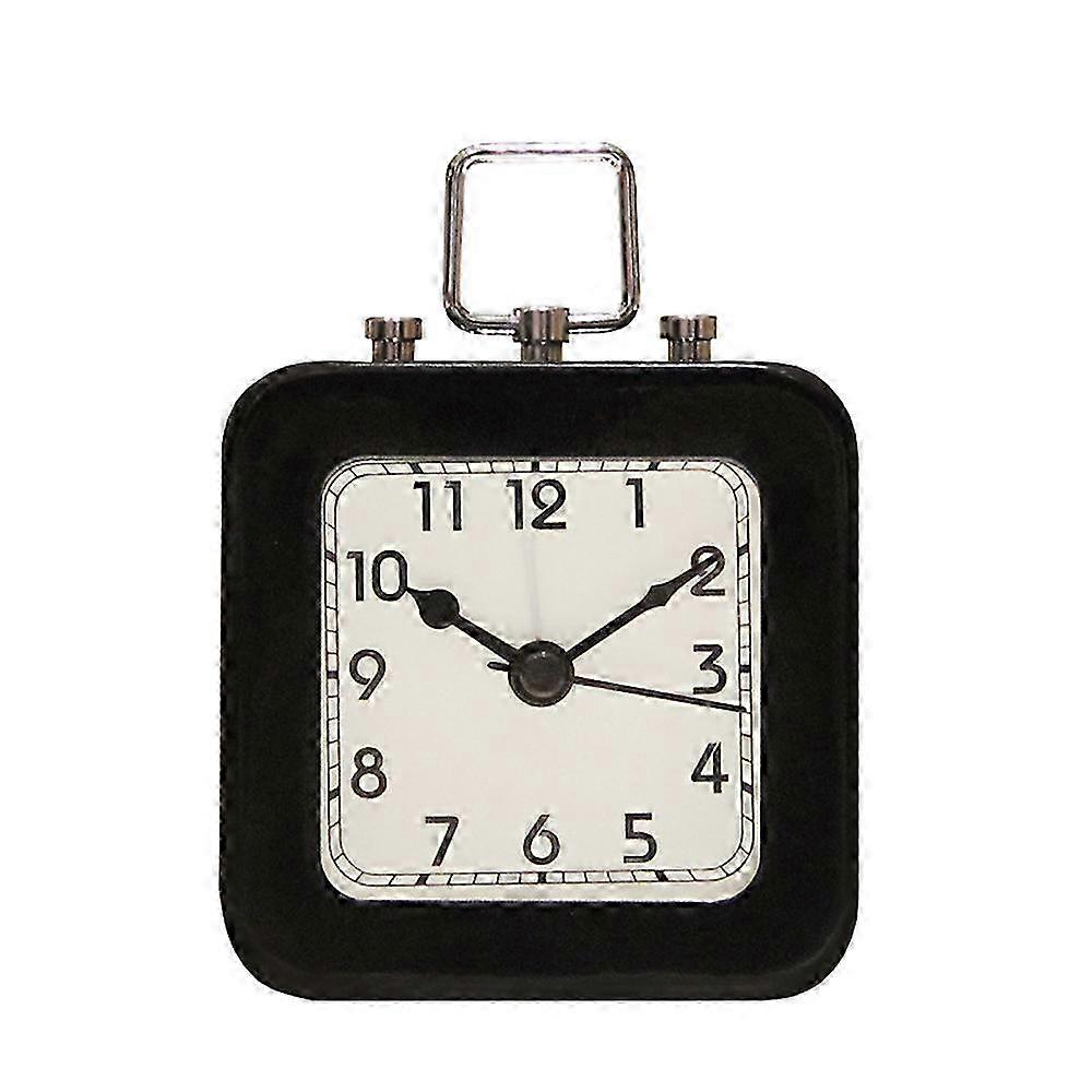Creative mini alarm clock, battery powered, metal casing, black.