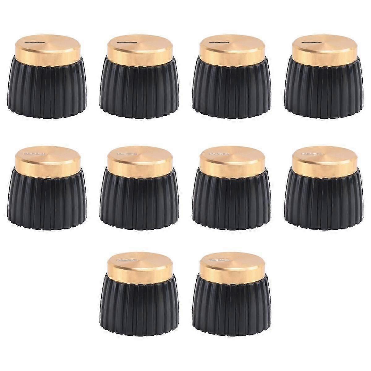 10x Guitar Amp Amplifier Knobs Push-on Black+gold Cap For Amplifier