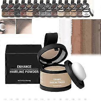 Enhances hairline with powder, instantly concealing a woman's hairline and covering gray hair (light yellow).