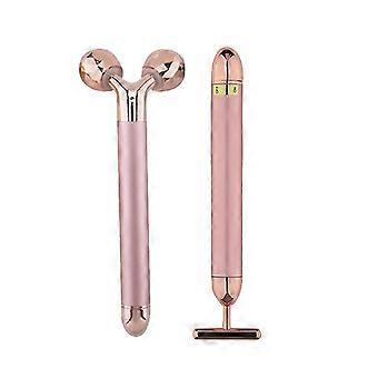 2 In 1 Face Massager 3D Roller T Shape Lift Anti Wrinkles Rose Gold Tool-bhkj