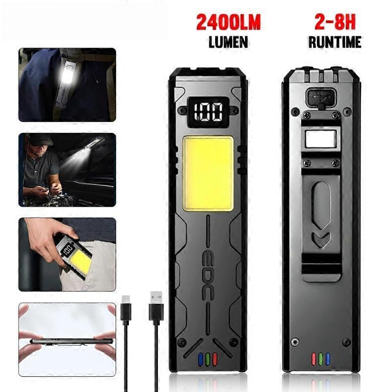 High Lumen Multi-function EDC Flashlight Extra Thin Small Flashlight Power Display LED Torch with Clip Small Size for Easy Portability