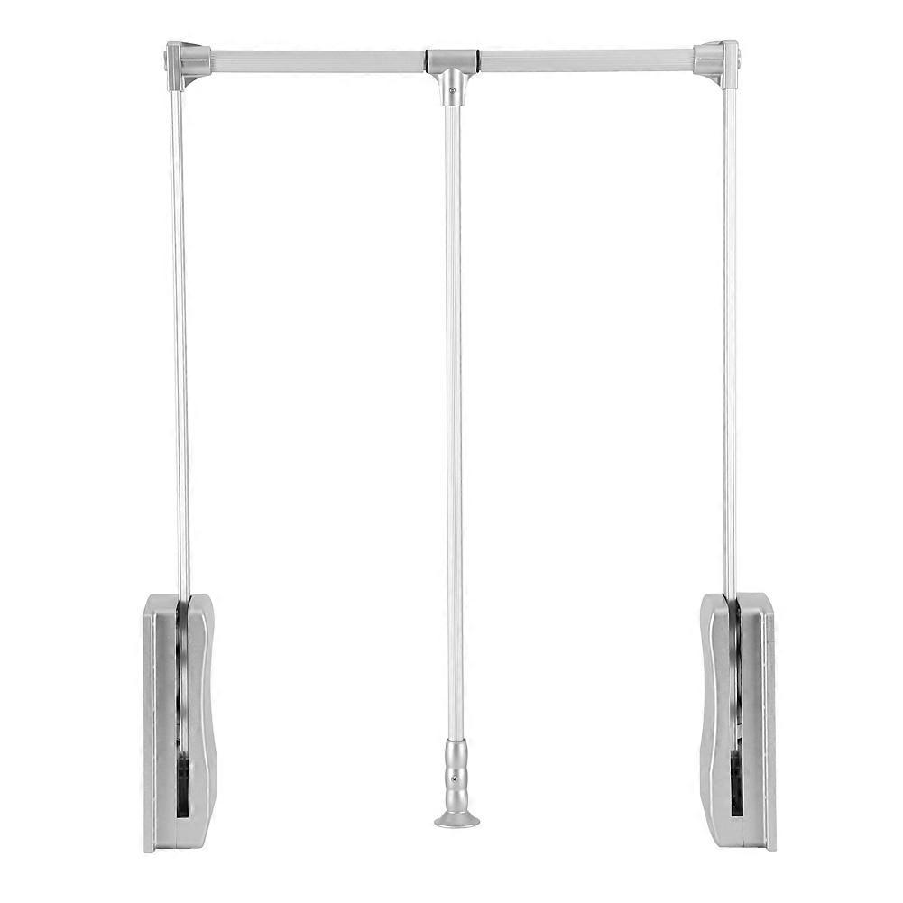Adjustable width clothes rail for wardrobe, lift/lower, soft return, space saving