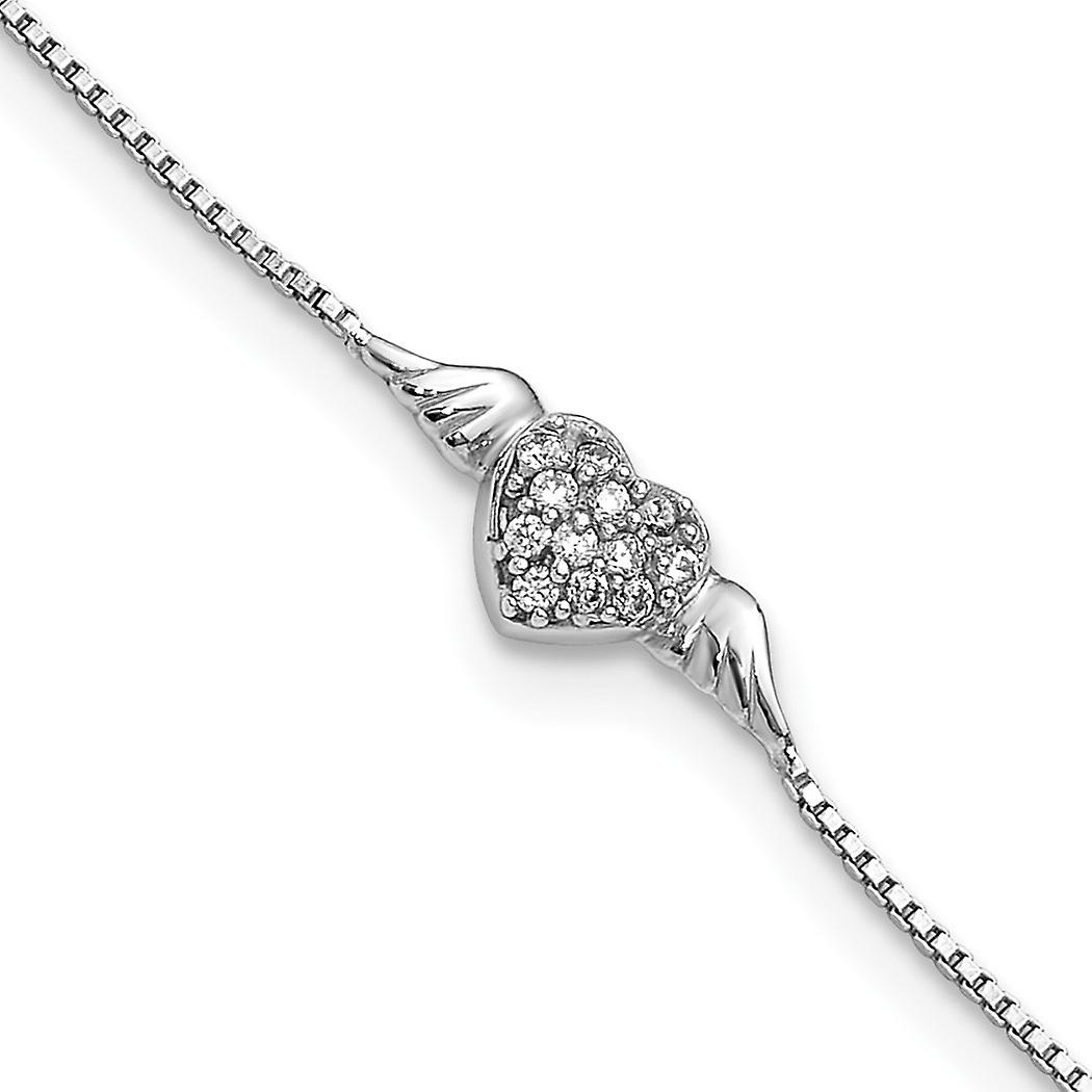 6.7mm 925 Sterling Silver Polished Cubic Zirconia Love Heart With Angel Wings Plus 1in Extension Anklet 9 Inch-Anklet fo