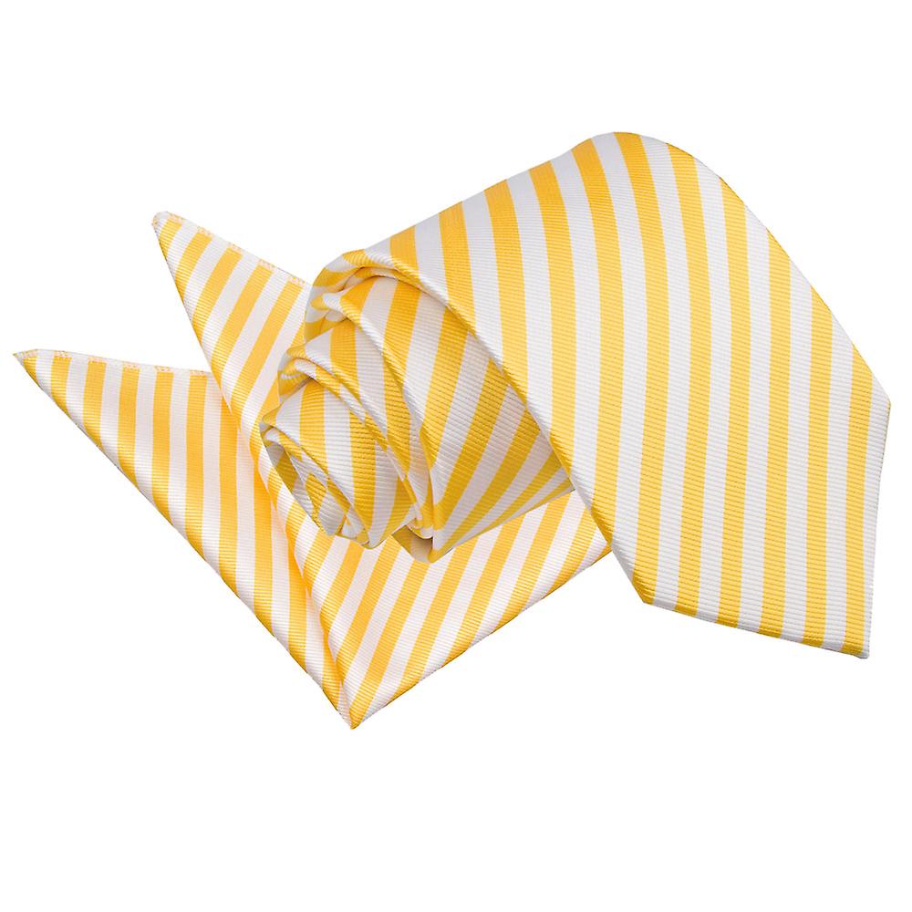 White and Yellow Thin Stripe Tie and Pocket Square Set