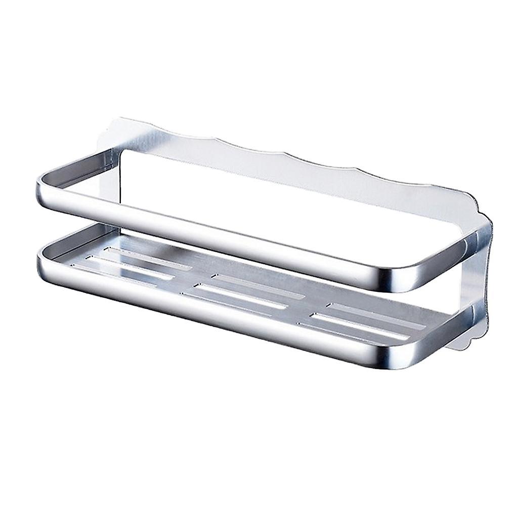 Wall Mounted Bathroom Shelf  Adhesive Storage Rack Silver-Double Roll-40cm